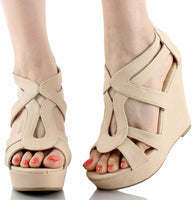 TOP Moda Womens Lindy-88 Platform Sandals, Beige, 6.5