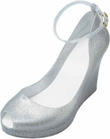 Forever Rosemary-86 Women's Peep Toe High Wedge Heel Sandals, Silver Glitter, 9