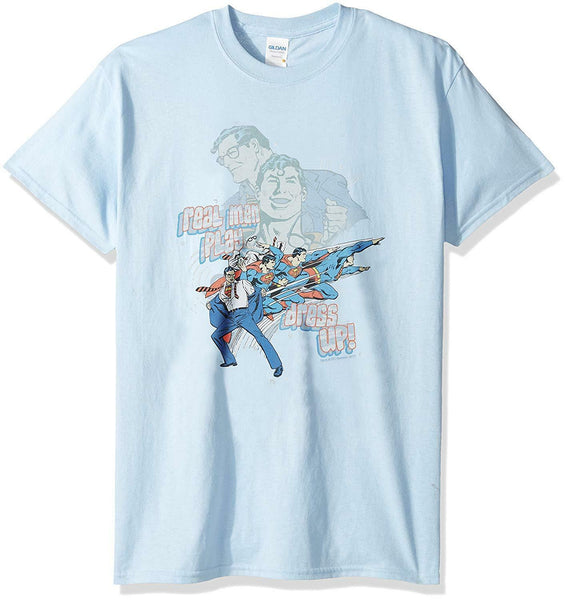 Trevco Men's DC Superman Real Adult T-Shirt, Light Blue, Medium