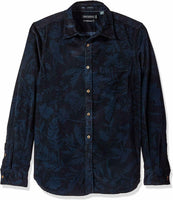 French Connection Men's Long Overdyed Fumio Floral Shirt, Black Iris/Marine L