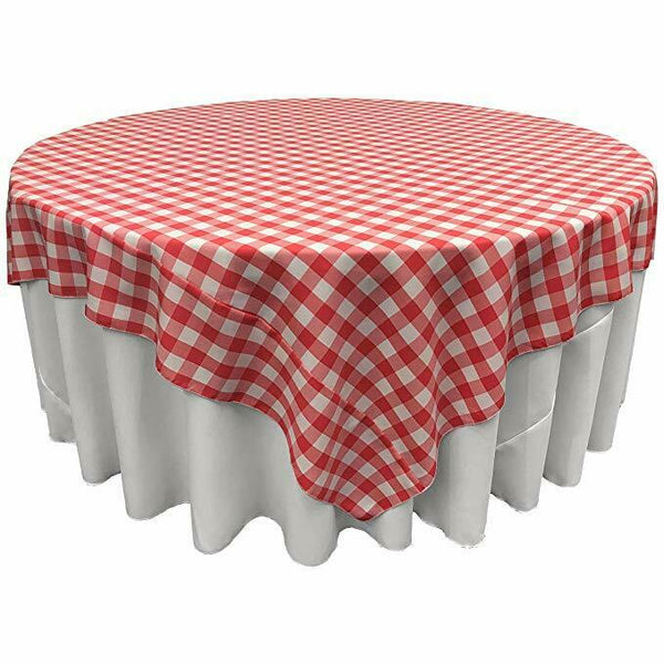 LA Linen Poly Checkered Square Tablecloth, 90 by 90-Inch, Coral/White