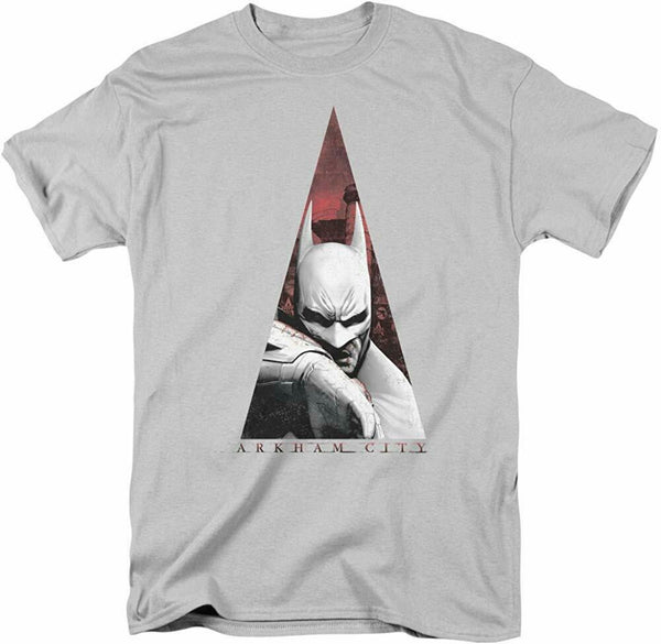 Trevco Men's Arkham City Bat Fill Adult T-Shirt, Triangle Silver, Medium