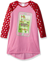 Komar Kids Girls' Big Holiday Print Jersey Nightgown, Red WiFi, Pink, Small