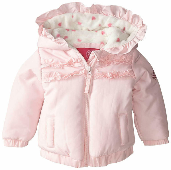 Weatherproof Girls Ruffle Puffer Jacket, Pink Prism, 18M