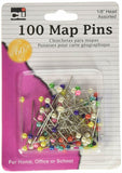 Charles Leonard Map Pins, 1/8 Inch Head, Assorted Colors, 100-Pack