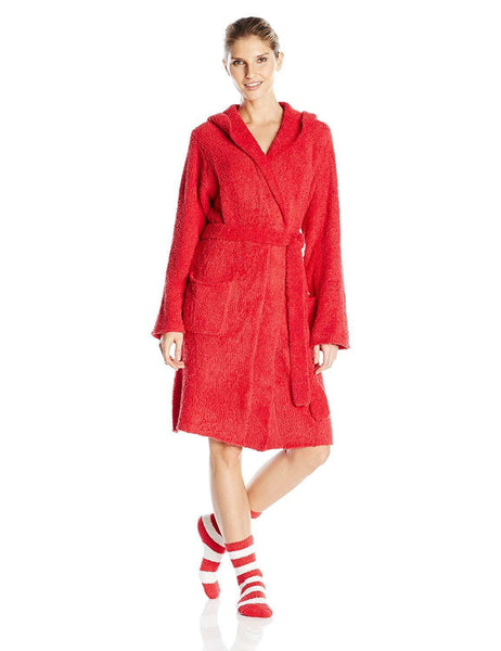 Ahh By Rhonda Shear Women's Marshmallow Robe with Stripe Slipper Socks, Red, 1X