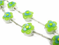 Linpeng 090116-09 Green Flower Lampwork Glass Beads, Pack of 2