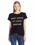 Juniors Linden Short Sleeve Crew Neck Graphic "Rosy Cheeks" Tee Shirt, Black, S