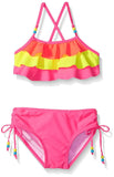 Limited Too Girls' Colorblock Ruffle Bikini, Knock Out Pink, 6X
