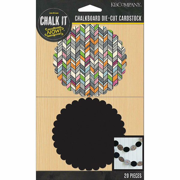 Chalkboard and Printed Chalk It Now Cardstock Die-Cut 3" Scalloped Circles 20 Pk