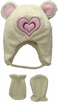 Wippette Baby Girls' Sherpa Heart Hat Mitten Set, Cream, Infant