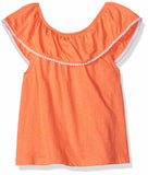 French Toast Girls' Short Sleeve Knit Peasant Top, Fiery Coral, 6X