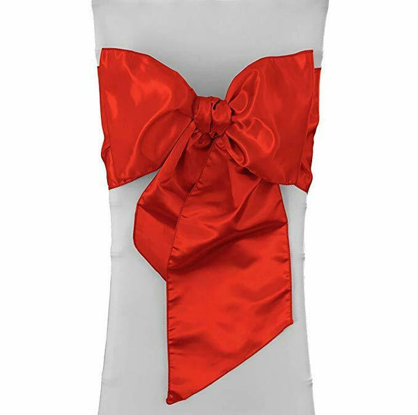 LA Linen Pack-10 Bridal Satin Chair Bows Sashes 8 by 108-Inch, Red