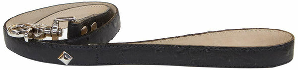 Bluemax Genuine Leather Ostrich Print Dog Leash, 1-Inch by 4-Feet, Black