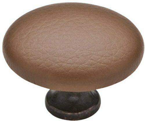 Knobware 1-1/2-Inch Brown Sta Kleen Faux Leather Covered Oil Rubbed Bronze Knob
