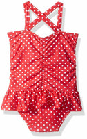 Flap Happy Girls' UPF 50+ Vintage Betty Swimsuit, Red Dots, 2