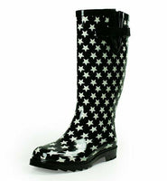 Townforst Women's Rubber Puddle Rain Boot, Black Star, 7