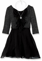Amy Byer Girls' Big Lurex Knit Bow Back Dress with Chiffon Skirt Size 16