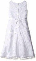 Lavender Girls' Sleeveless Embroidered Netting A-Line Dress, White, 8