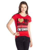 Junior's I Am Single Heart Short Sleeve Valentine Graphic Tee, Red, Large
