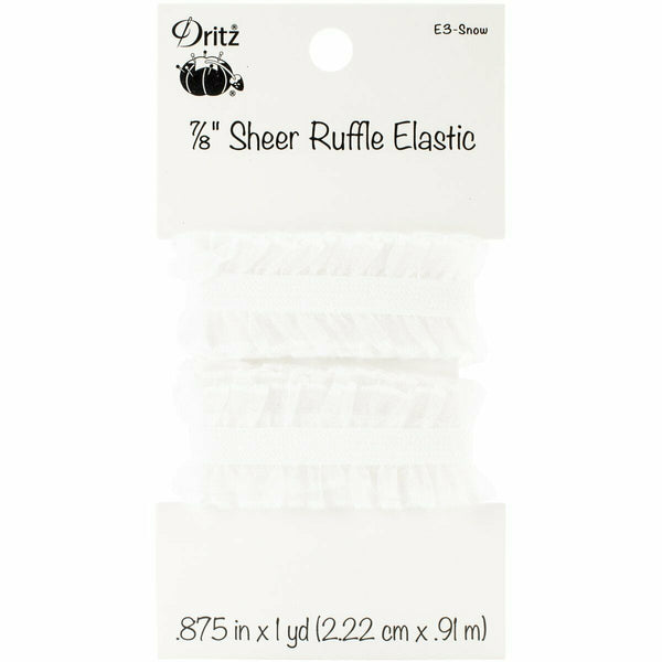 Dritz E3 Woven Sheer Ruffle Elastic, 7/8" by 1 yd, Snow