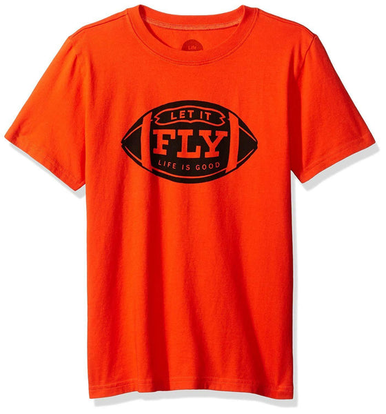 Life is Good Boys' Let It Fly Football Crusher Tee, Flame Orange, Medium
