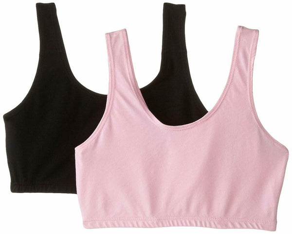 Trimfit Girls 2 Pack Crop Bra with Built Up Straps, Black/Pink, XL
