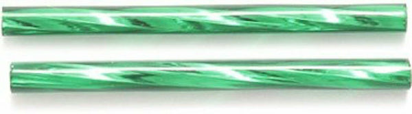 Czech Twisted Bugle Glass Bead, 30mm, Silver Lined, Christmas Green, 80 gm/pack