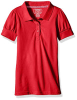 Cherokee Girls' Uniform Short Sleeve Polo Rhinestones, Red, Medium