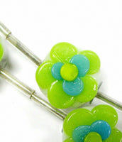 Linpeng 090116-09 Green Flower Lampwork Glass Beads, Pack of 2