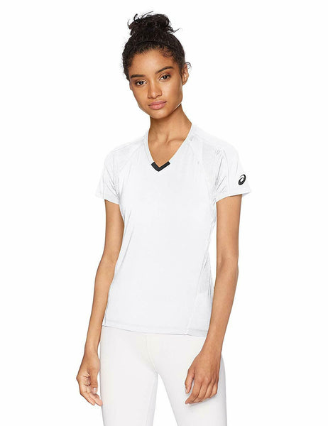ASICS Women's Jr. Upcourt Shorts Sleeve Jersey, White/White, Medium
