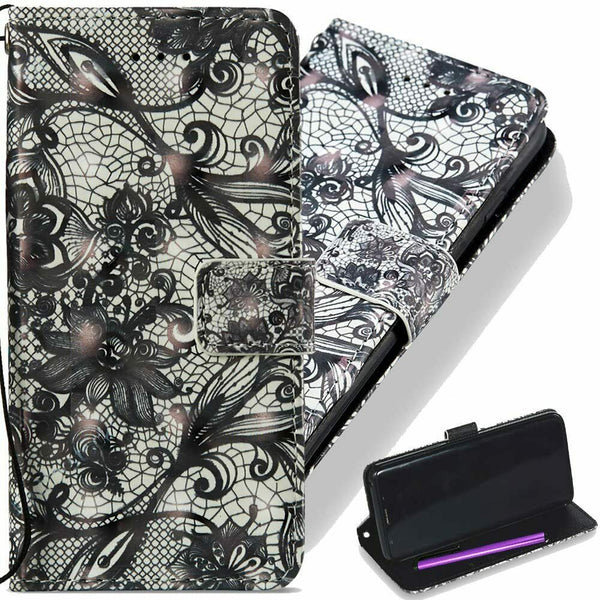 HMTECH Samsung Galaxy S9 Wallet Case, Butterfly Flower Black Lace