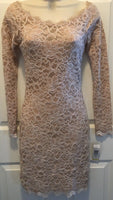 Jump Juniors' Long-Sleeve Stretch-Lace Dress with Eyelash Trim, Taupe, Small
