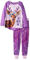 Komar Kids Girls' Big Wear 4D Long Sleeve Pajama Set, Deer, Small