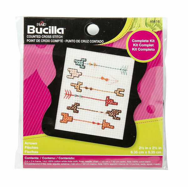 Bucilla Beginner Minis Kit with 3-Inch Plastic Frame, 46416 Arrows