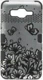 Asmyna Cell Phone Case for Samsung On 5 - Black Lace Flowers (2D Silver)/Black