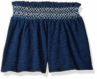 Flapdoodles Girls' Knit Short with Smocked Waist Band, Navy, 3T