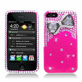 Aimo Wireless 3D Stylish Diamond Bling Case for iPhone 5 Hot Pink Bow Tie