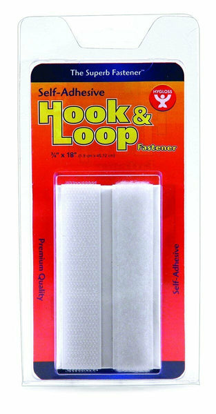 Hygloss Products Self Adhesive Hook and Loop Strips, 3/4 Inch x 18 Inch, White