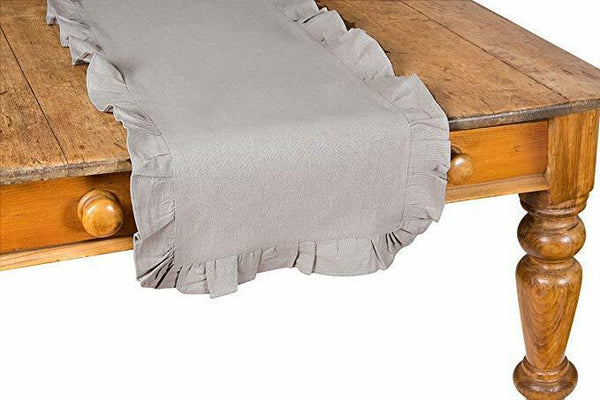 Xia Home Fashions Ruffle Trim Solid Table Runner, 16 by 72-Inch, Taupe