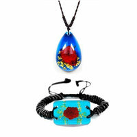 WGI Red Rose Necklace and Bracelet Set, Blue