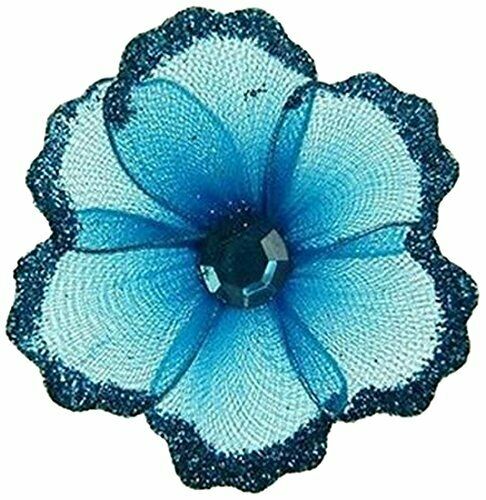 Firefly Imports Homeford Nylon Organza Flower with Glitter Edge, Turquoise