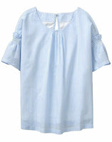 Crazy 8 Girls' Little 3/4 Bell Sleeve Pullover Pintuck Top, Blue Stripe, XS