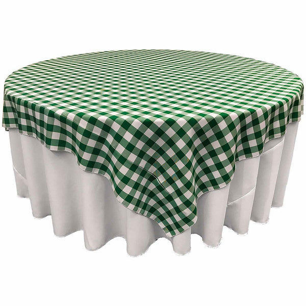 LA Linen Poly Checkered Square Tablecloth, 90 by 90-Inch, Green/White