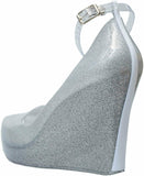 Forever Rosemary-86 Women's Peep Toe High Wedge Heel Sandals, Silver Glitter, 9