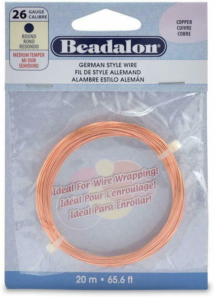 Beadalon German Style Round Wire Copper 26 Gauge, 20-Meter