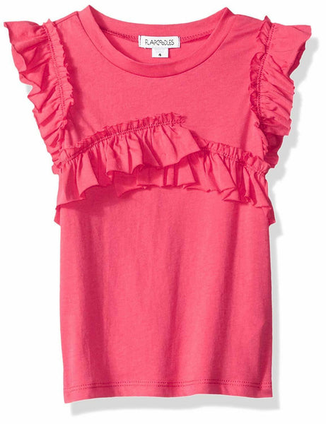 Flapdoodles Little Ruffle Front Girls Tee, Coral, 6