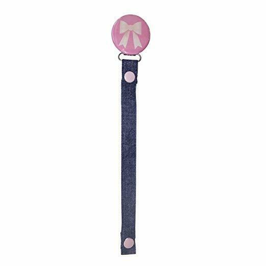 ClassyPaci Pretty Bow Pacifier Clip, Pink/Chambray