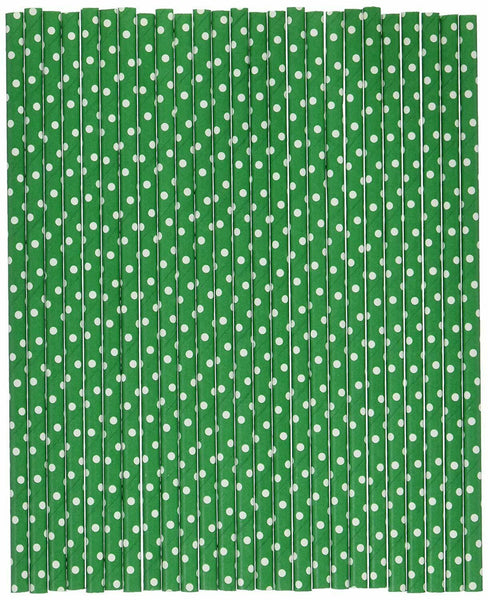 Firefly Imports Small Dots Paper Straws, 7-3/4-Inch, 25-Pack, White/Green